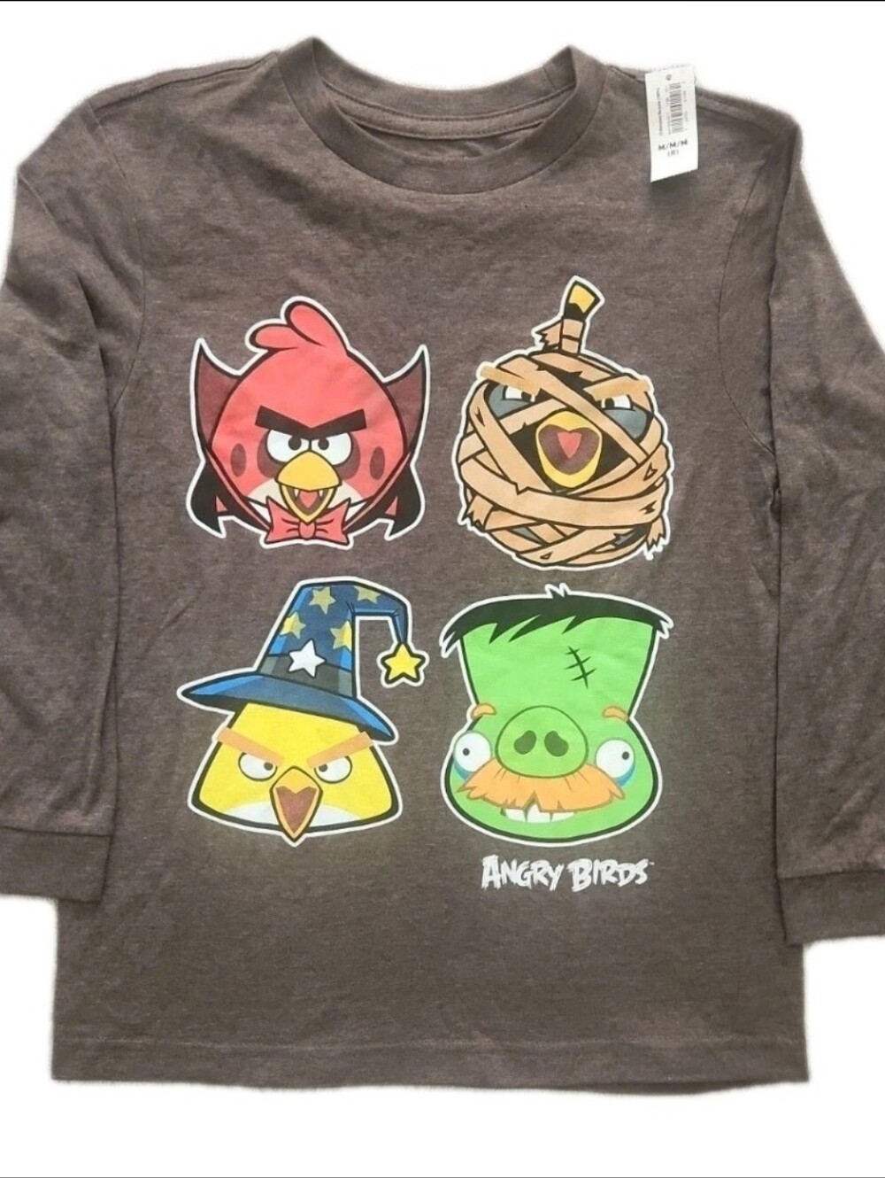 Old Navy Heather Brown Angry Birds Halloween Characters Long Sleeve Tee